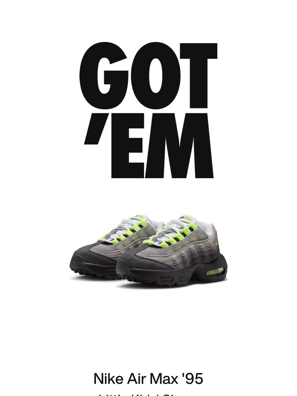 Nike Kids Black with Neon Green Air Max Little Kids' Sneakers